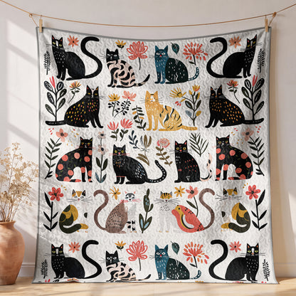 Shineful All Season Quilt 3-Piece Set Botanical Cat Bliss