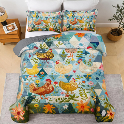 Shineful All Season Quilt 3-Piece Set  Chicken Meadow Hen