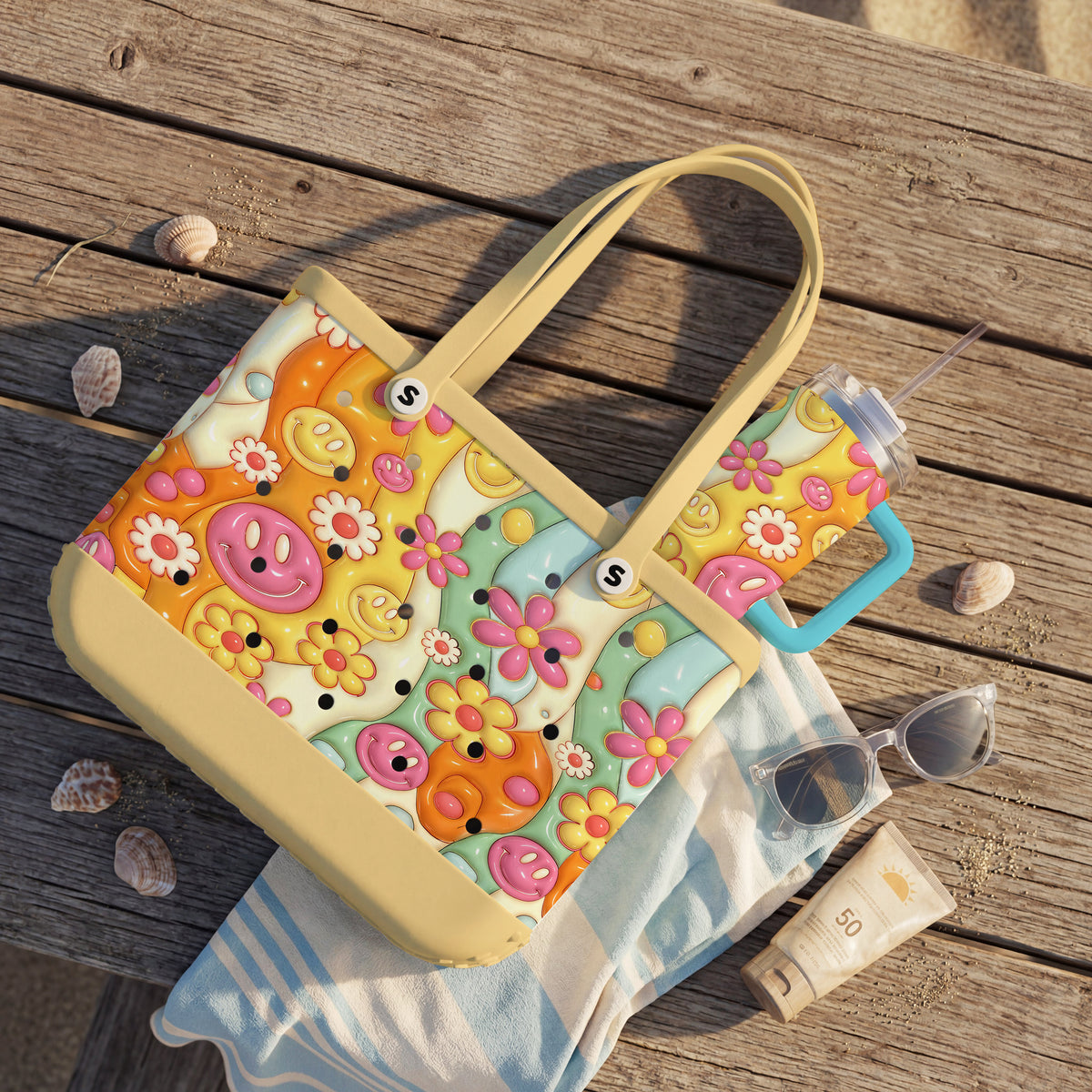 Shineful Bundle Beach Bag And Tumbler Sunny Smile