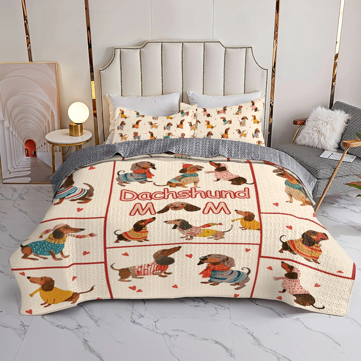 Shineful All Season Quilt 3-Piece Set Dachshund Doodles