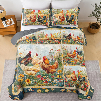 Shineful All Season Quilt 3-Piece Set Chicken Country Rooster Paradise