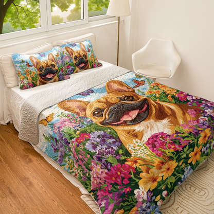 Shineful All Season Quilt 3-Piece Set - Frenchie Floral Fantasy