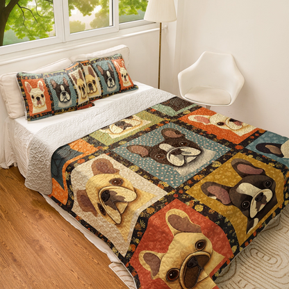 Shineful All Season Quilt 3-Piece Set - French Bulldog Snuggle