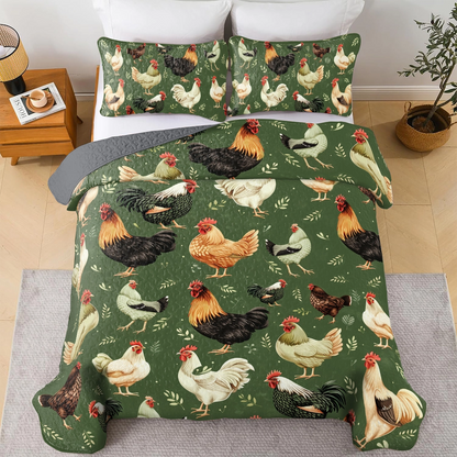 Shineful All Season Quilt 3-Piece Set Chicken Farm Fresh