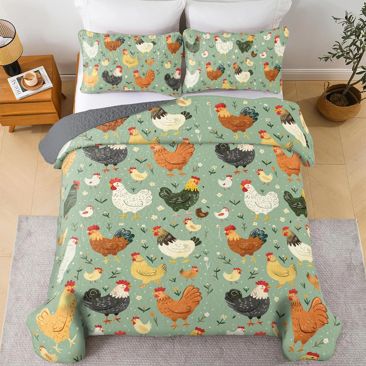 Shineful All Season Quilt 3-Piece Set Chicken Country Charm