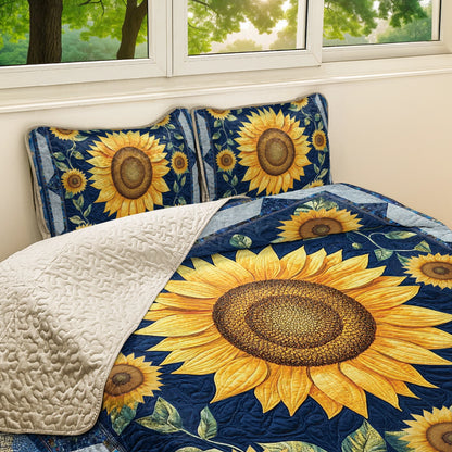 Shineful All Season Flat Print Quilt 3-Piece Set - Sunflower Bloom