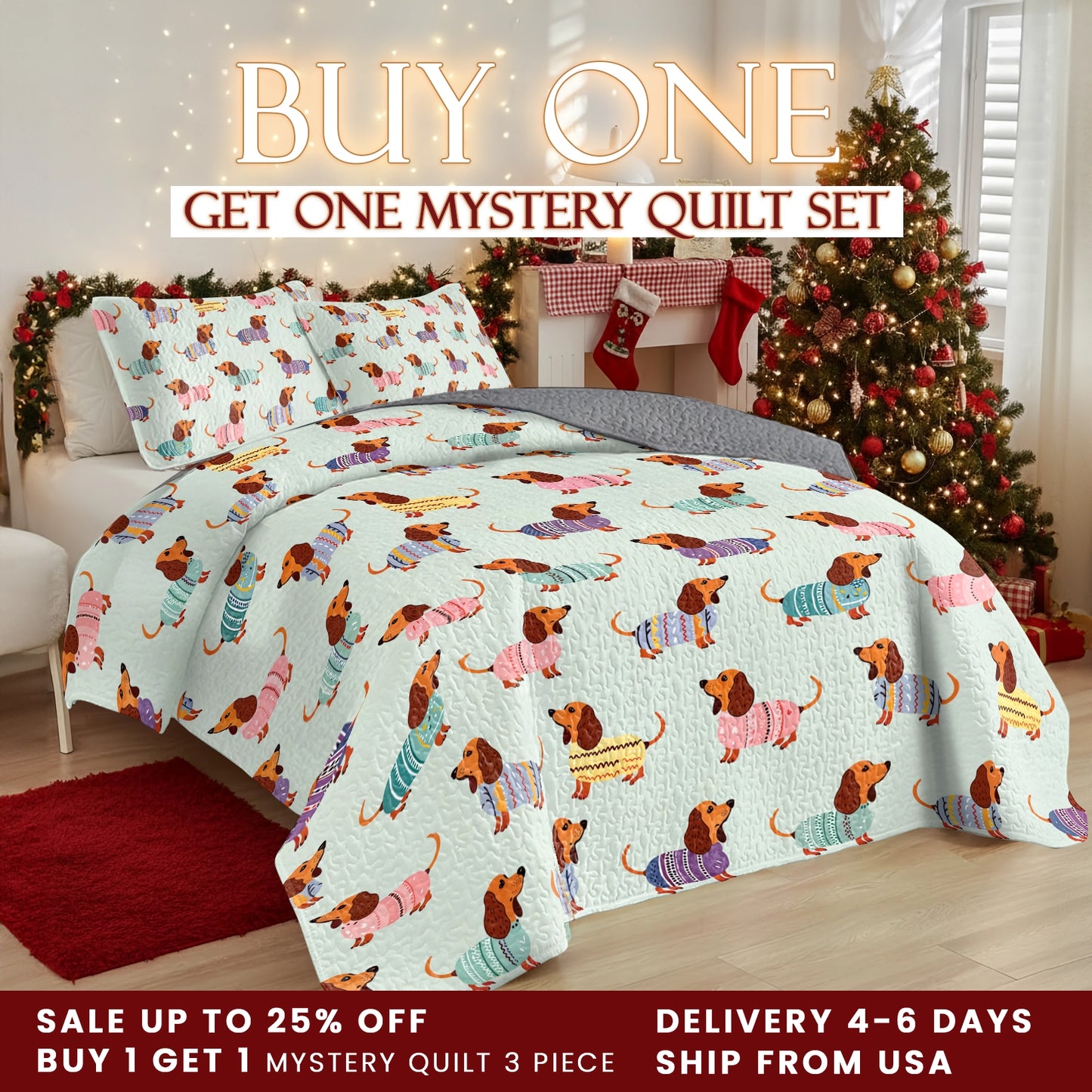 Shineful Quilt 3-Piece Set Colorful Dachshunds