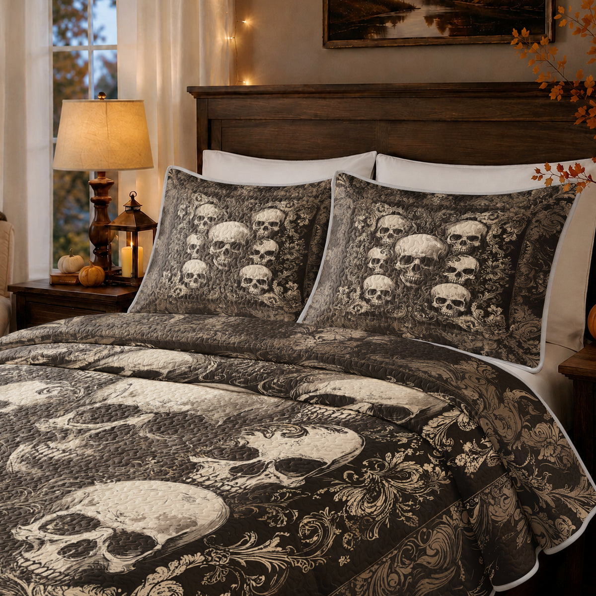 Shineful Quilt 3-Piece Set Gothic Skull Majesty