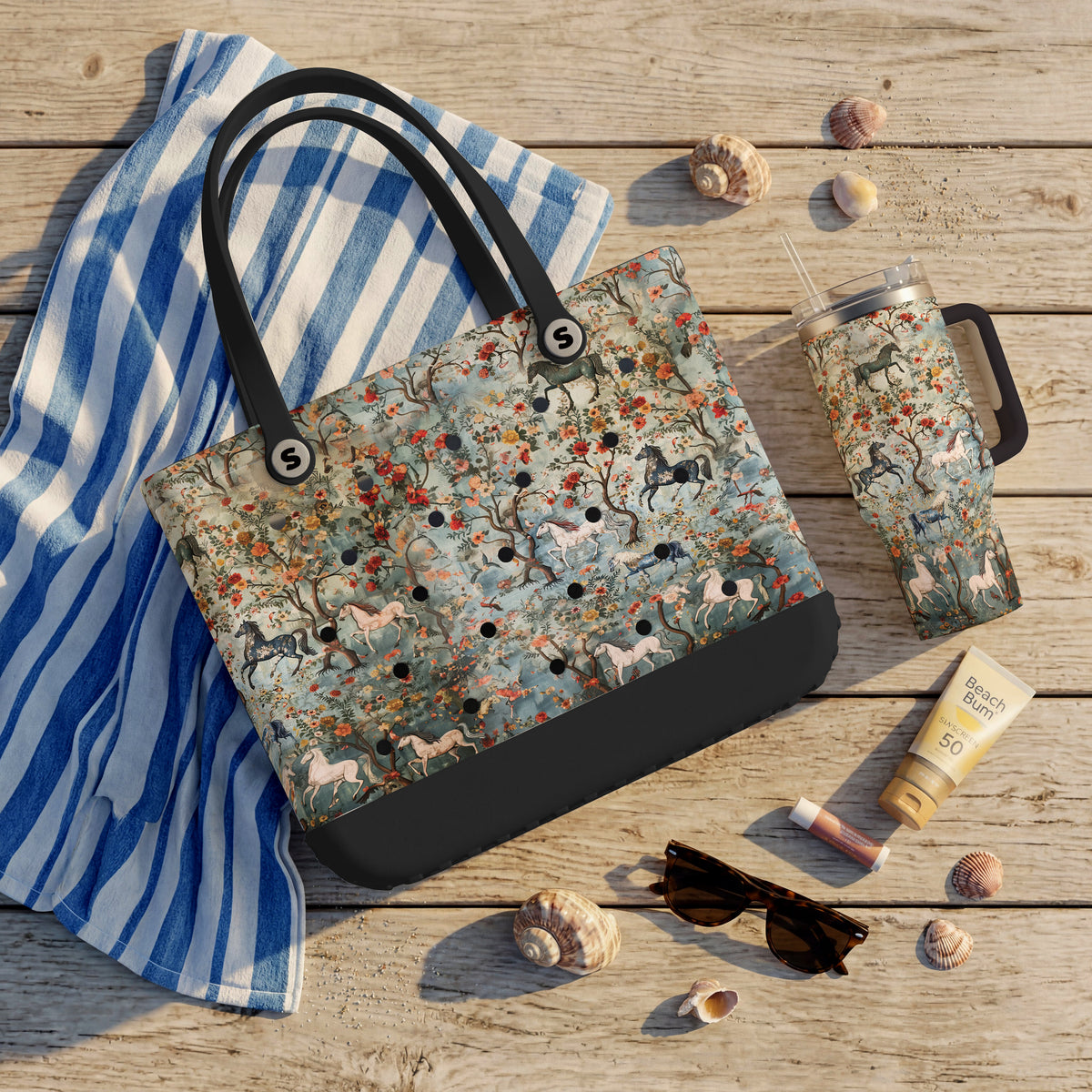 Shineful Bundle Beach Bag And Tumbler Mystical Steeds