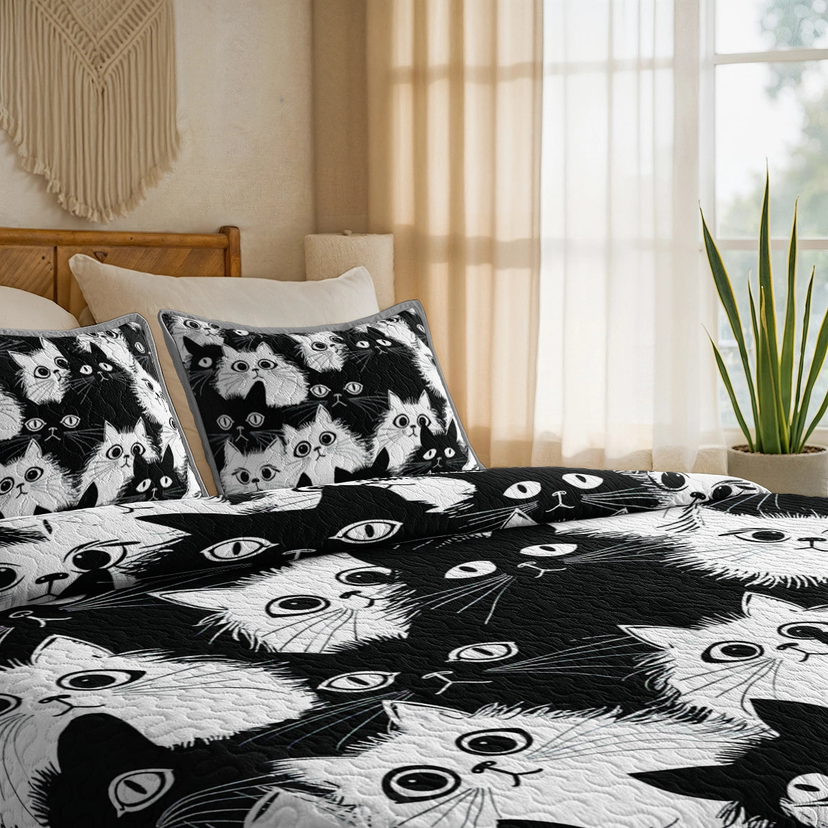 Shineful Quilt 3-Piece Set Cute Chubby Cat