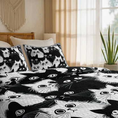 Shineful Quilt 3-Piece Set Cute Chubby Cat