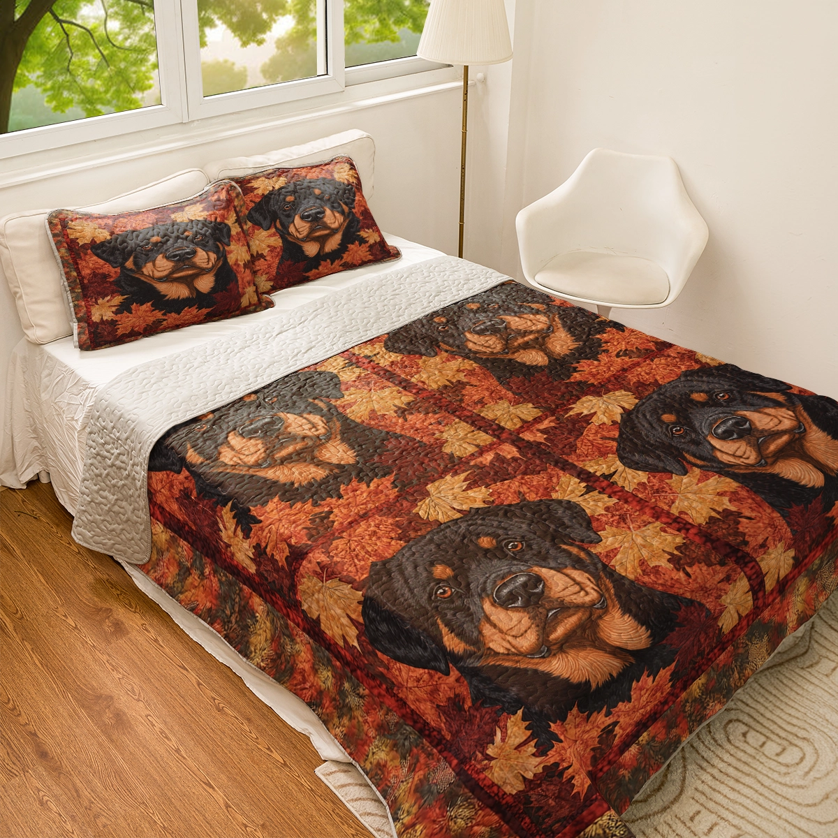 Shineful All Season Quilt 3-Piece Set - Rottweiler & Autumn Leaves