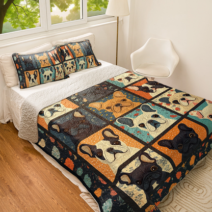 Shineful All Season Quilt 3-Piece Set - French Bulldog Cuddle