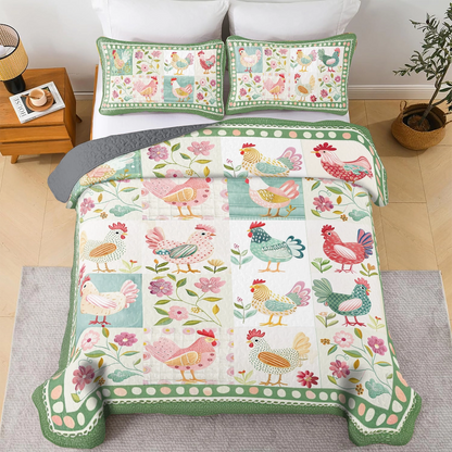 Shineful All Season Quilt 3-Piece Set Chicken Springtime Hens
