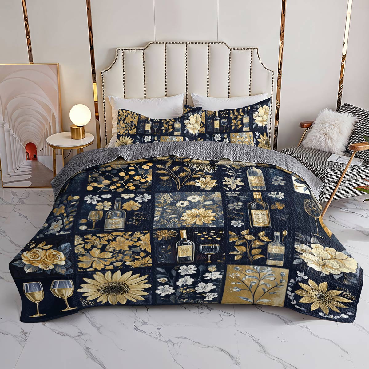 Shineful All Season Quilt 3-Piece Set Subtlety Wine Floral