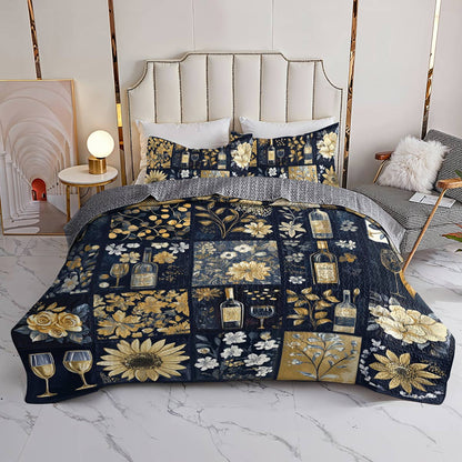 Shineful All Season Quilt 3-Piece Set Subtlety Wine Floral