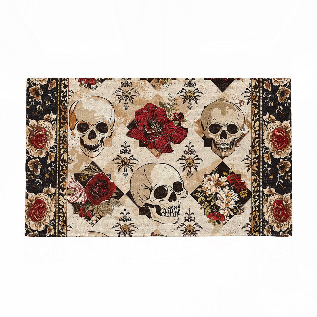 Shineful Elegent Skull Roses Ultra-Thin Non Skid Floor Mat, Kitchen Rugs
