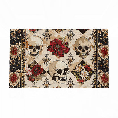 Shineful Elegent Skull Roses Ultra-Thin Non Skid Floor Mat, Kitchen Rugs