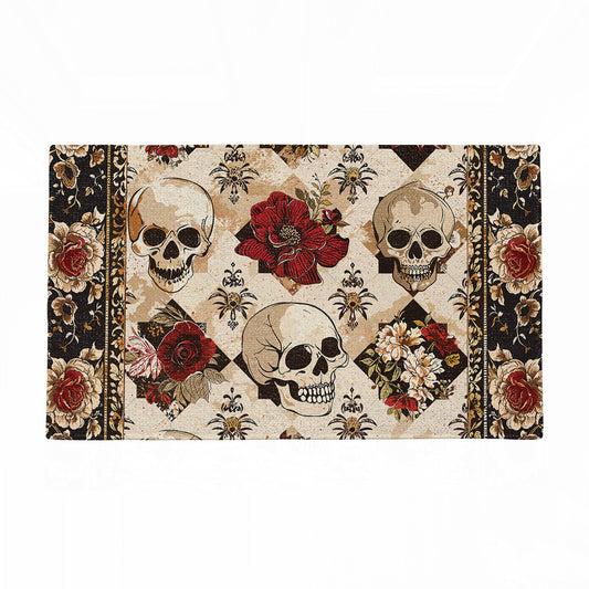 Shineful Elegent Skull Roses Ultra-Thin Non Skid Floor Mat, Kitchen Rugs
