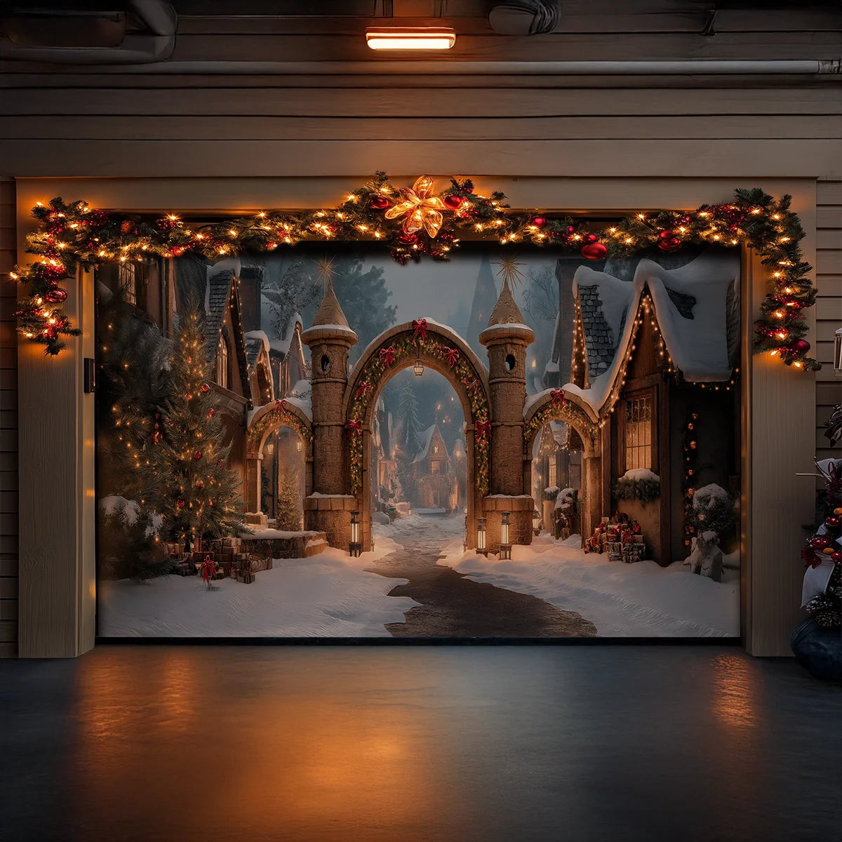 Shineful Garage Door Banner Decoration Enchanted Christmas Village Gate