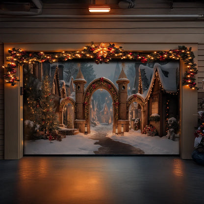 Shineful Garage Door Banner Decoration Enchanted Christmas Village Gate