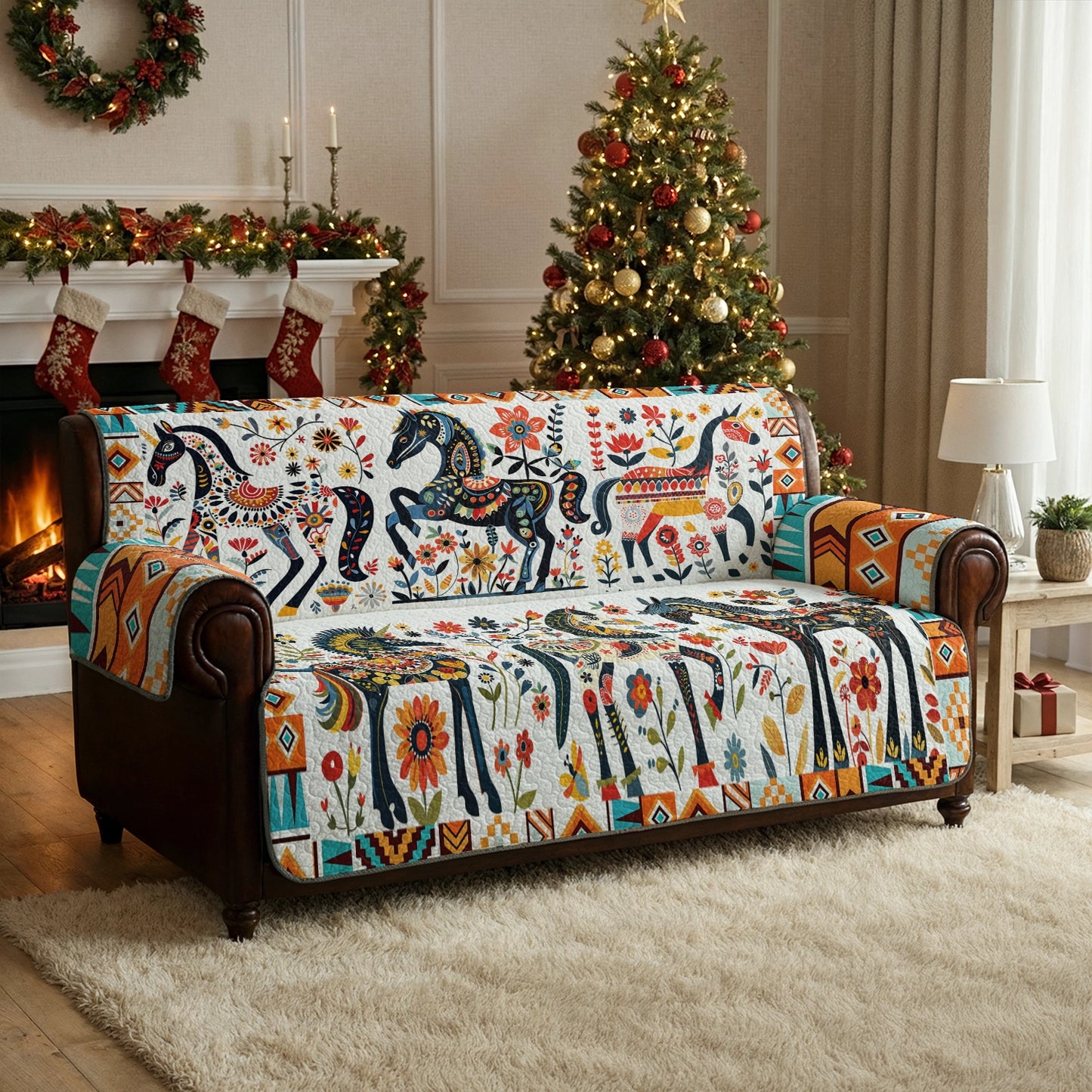 Shineful Sofa Cover Set Horse Floral Pattern