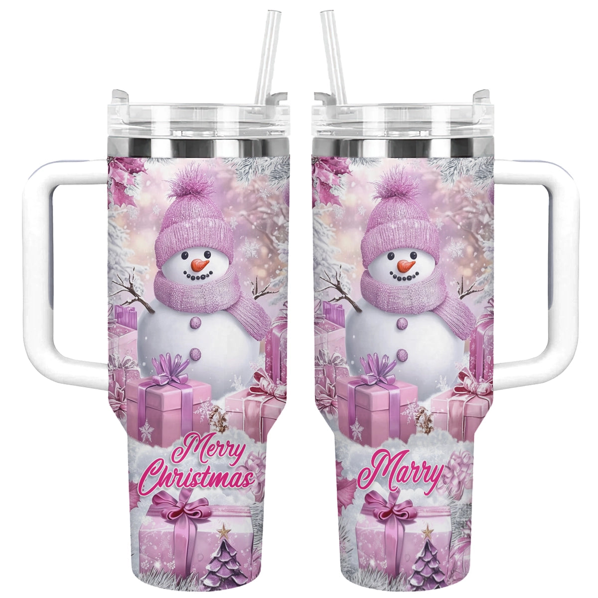 Shineful Tumbler Personalized Frosty Pink Christmas