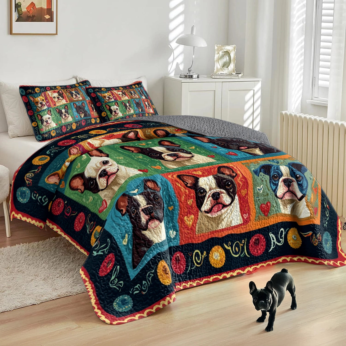 Shineful All Season Quilt 3-Piece Set Vibrant French Bulldog Dreams