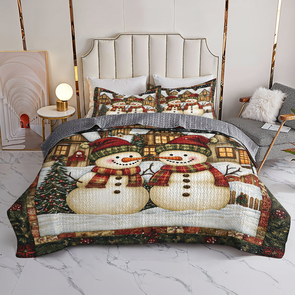 Shineful All Season Quilt 3-Piece Set Cozy Snowman Winter