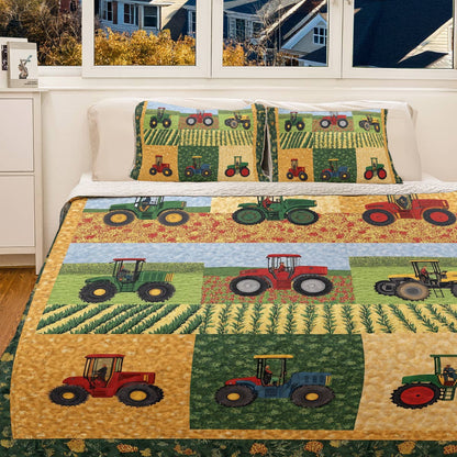 Shineful All Season Quilt 3-Piece Set - Farmer Tractor Tales