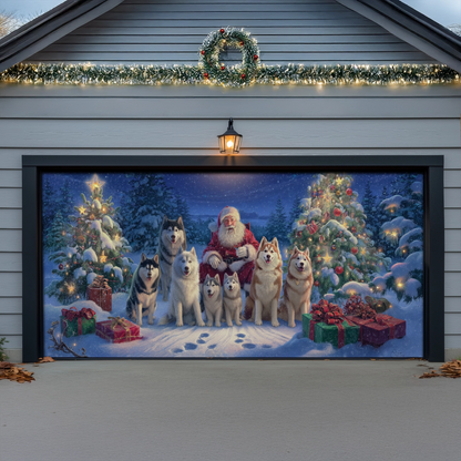 Shineful Garage Door Banner Decoration Santa’s Loyal Husky Guardians