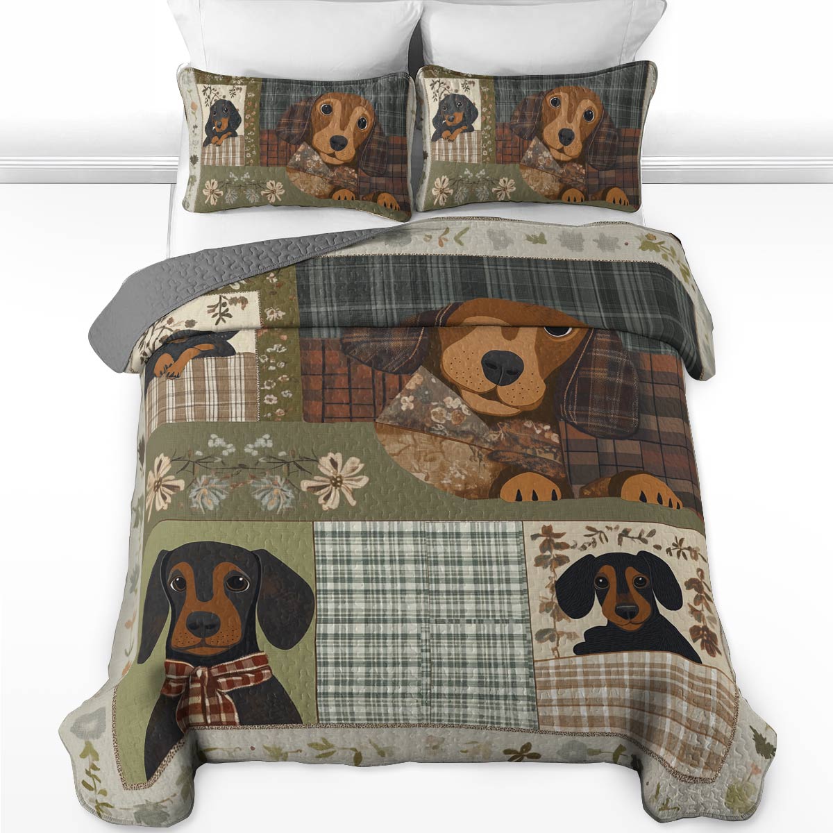 Shineful All Season Quilt 3-Piece Set - Dachshund's Bedtime