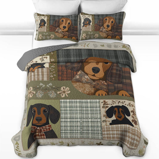 Shineful All Season Quilt 3-Piece Set - Dachshund's Bedtime