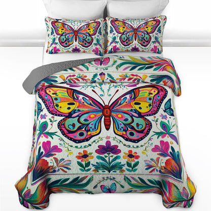 Shineful All Season Quilt 3-Piece Set - Vibrant Garden Butterfly