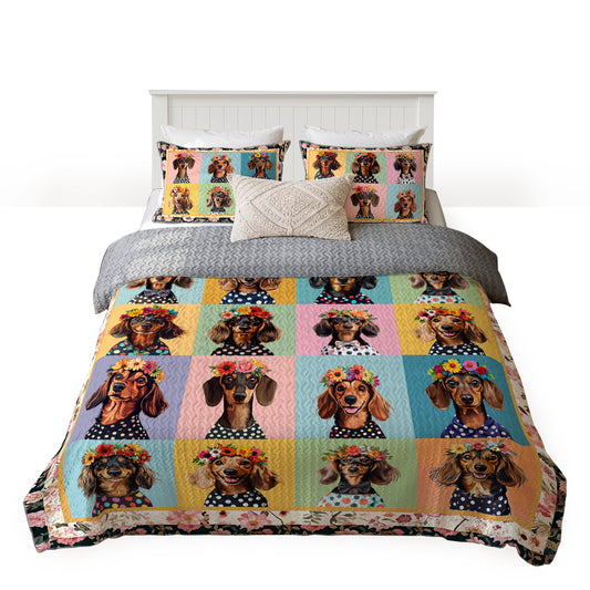 Shineful All Season Quilt 3-Piece Set Dachshund Floral Portrait