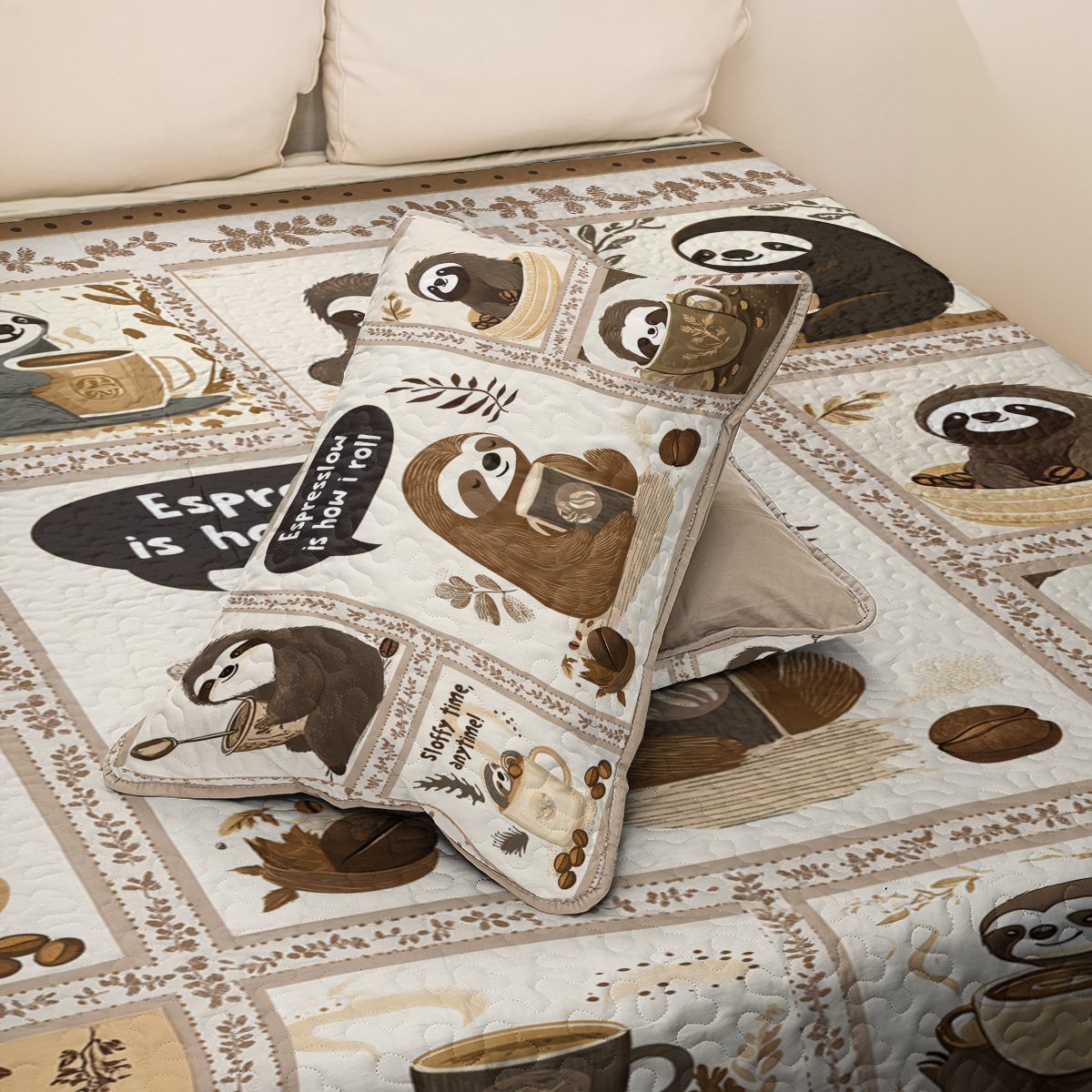 Shineful All Season Quilt 3-Piece Set Sloth Espresslow Snuggles
