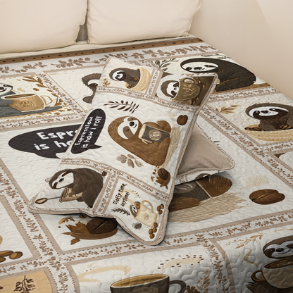 Shineful All Season Quilt 3-Piece Set Sloth Espresslow Snuggles