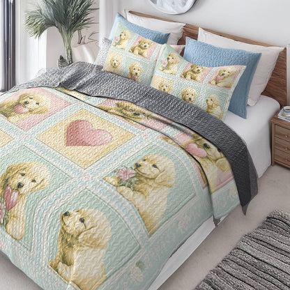 Shineful All Season Quilt 3-Piece Set - Golden Retriever Puppy Love