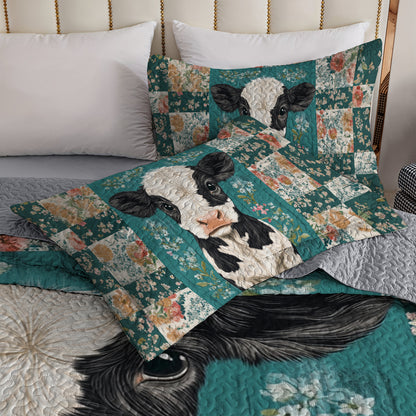 Shineful All Season Quilt 3-Piece Set Floral Cow