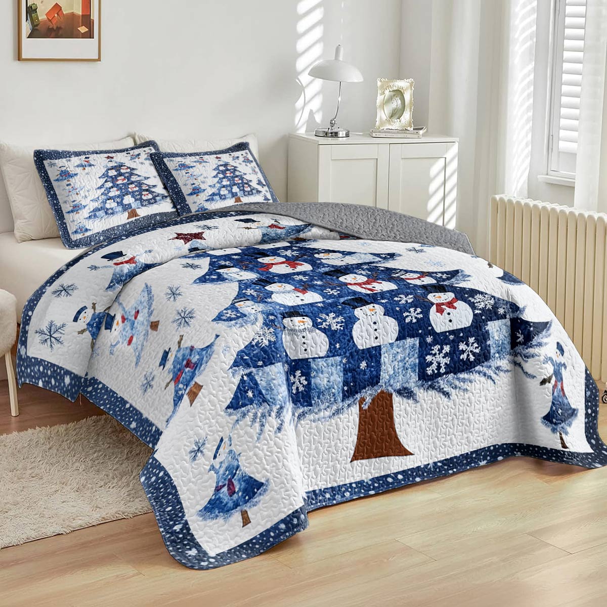 Shineful All Season Quilt 3-Piece Set Pretty Dancing Snowmen