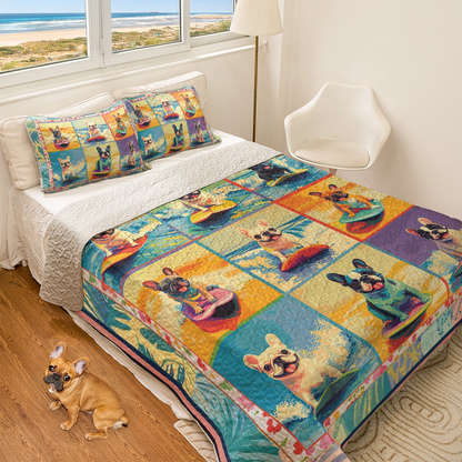 Shineful All Season Quilt 3-Piece Set - Surfing Frenchie