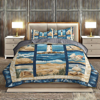 Shineful All Season Quilt 3-Piece Set - Seashells And Lighthouse