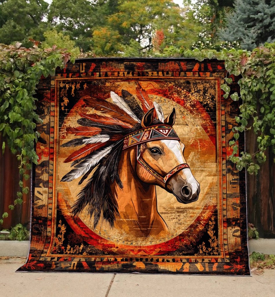 Shineful Flat Print Faux Quilt Blanket Wild Crest Horse