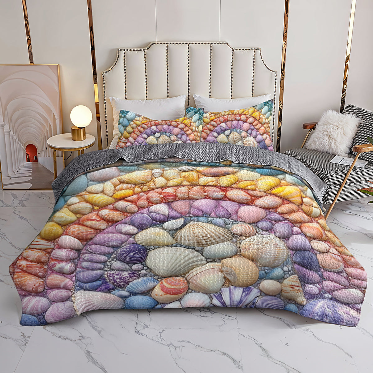 Shineful All Season Quilt 3-Piece Set Rainbow Seashell