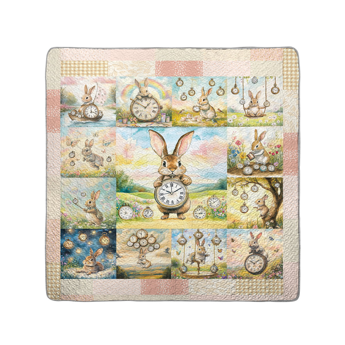 Shineful All Season Quilt 3-Piece Set Tick-Tock Woodland Rabbit