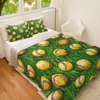 Shineful All Season Quilt 3-Piece Set Old-School Softball