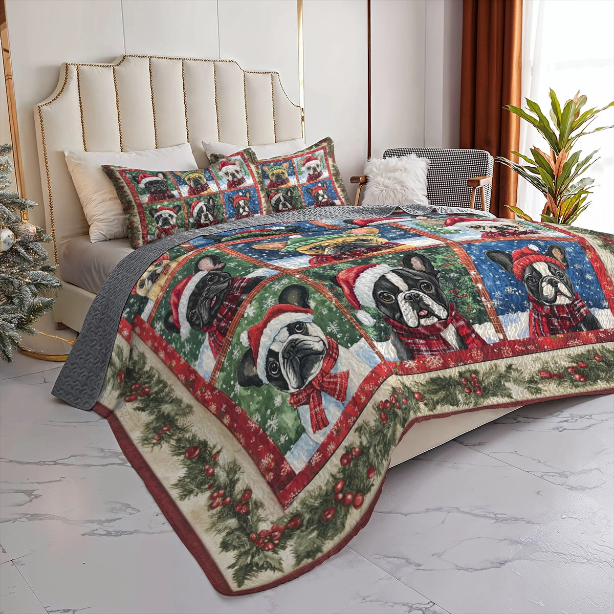 Shineful All Season Quilt 3-Piece Set - French Bulldog Holiday Cheer