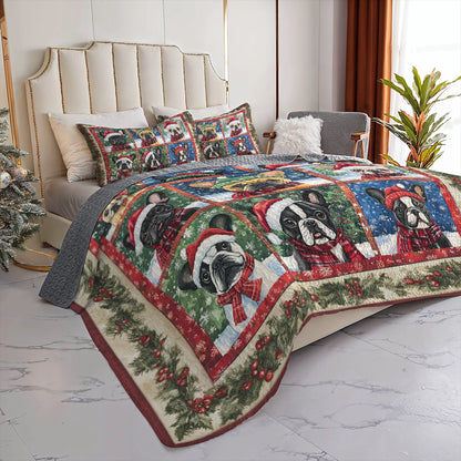 Shineful All Season Quilt 3-Piece Set - French Bulldog Holiday Cheer
