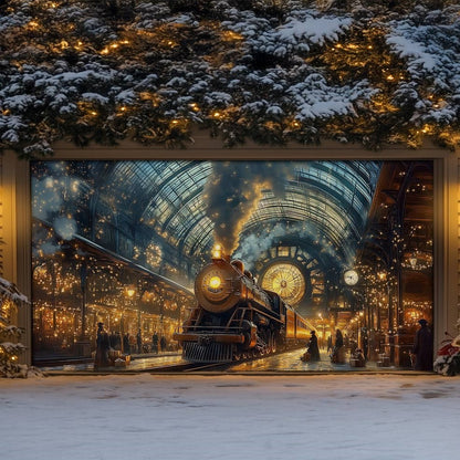 Shineful Garage Door Banner Decoration Snowy Station