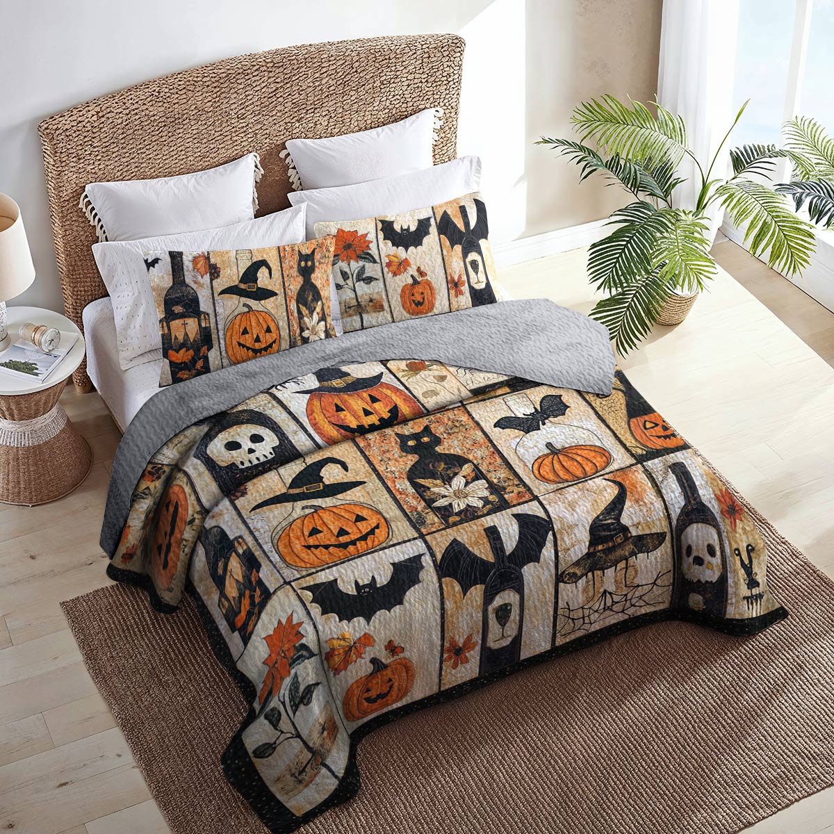 Shineful All Season Quilt 3-Piece Set Gentle Wine Bottles Halloween